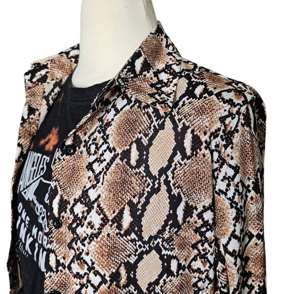 Brown Snake Print Duster button-up Shirtdress Size Small - Picture 2 of 11